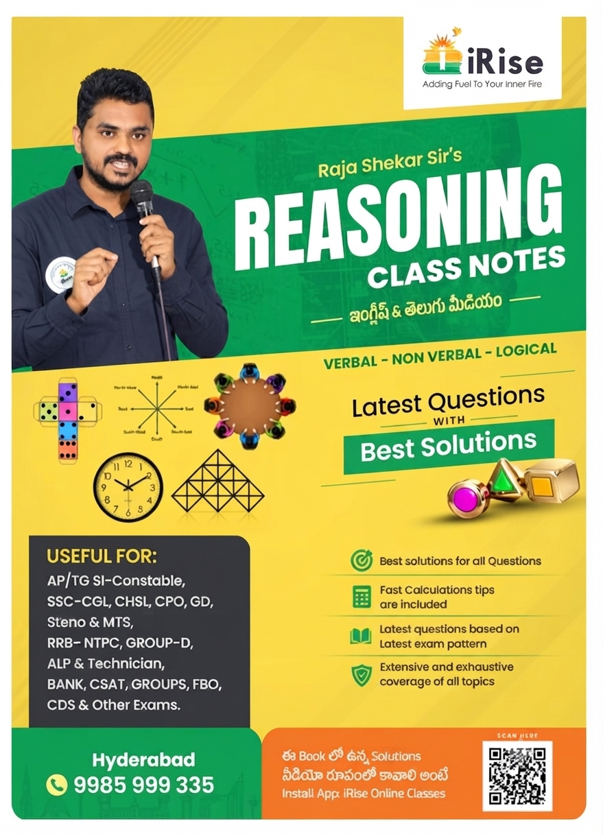 Reasoning (Verbal, Non-Verbal, Logical) Class Notes Bilingual (English & Telugu Medium)